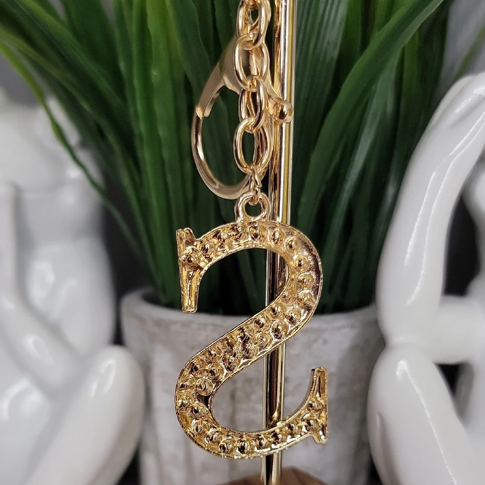Letter S Initial S Alphabet S Rhinestone Gold Key Chain Bag Charm - Picture 5 of 7